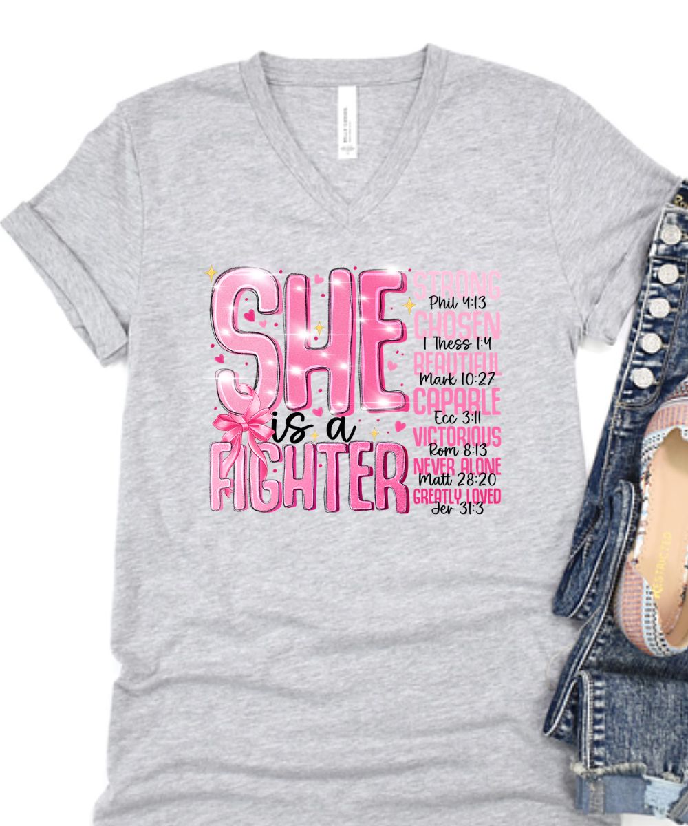 She Is A Fighter V-Neck